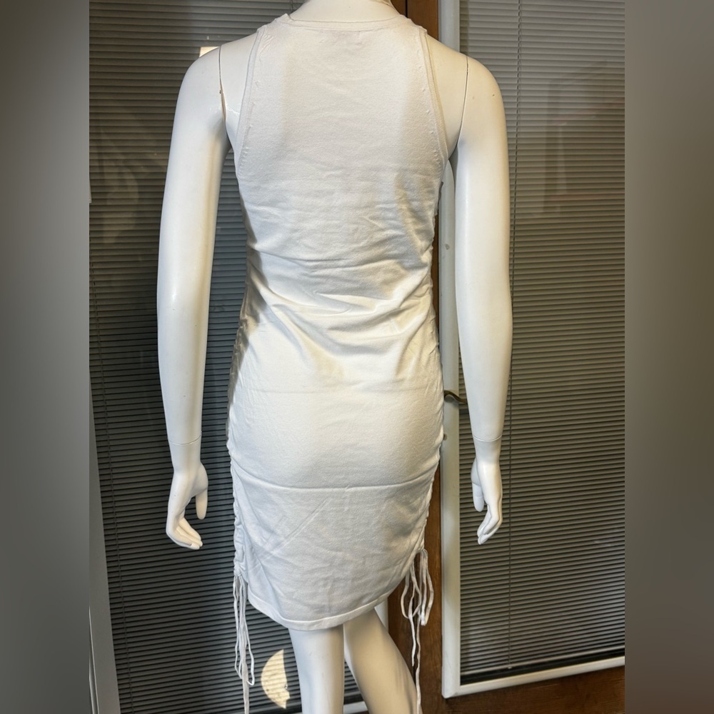 525 America White Ruched Sleeveless Mini Dress Small NWT Viscose Blend - Picture 3 of 9